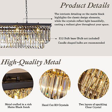 12-Light Modern Fringe Crystal Chandelier for Dining Room with Crystal Accents