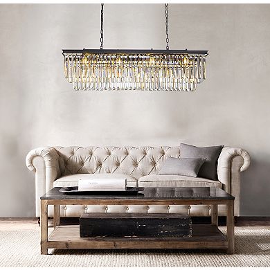 12-Light Modern Fringe Crystal Chandelier for Dining Room with Crystal Accents