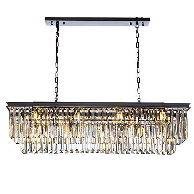 12-Light Modern Fringe Crystal Chandelier for Dining Room with Crystal Accents