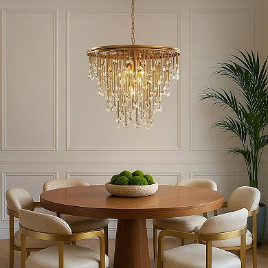 28” 7-Light Mid-Century Statement Crystal Chandelier Painted Brass Vintage Glam Pendant Light