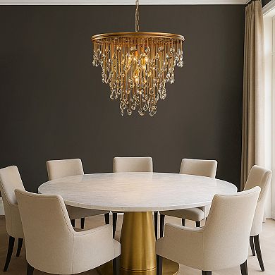 28” 7-Light Mid-Century Statement Crystal Chandelier Painted Brass Vintage Glam Pendant Light