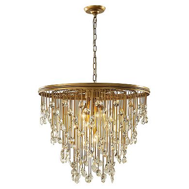 28” 7-Light Mid-Century Statement Crystal Chandelier Painted Brass Vintage Glam Pendant Light