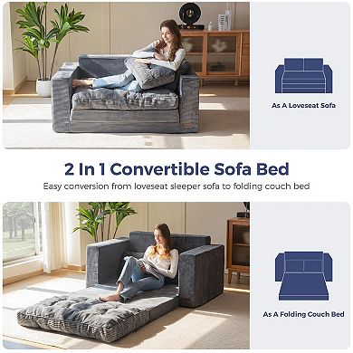 MAXYOYO Convertible Sofa Bed, Pull Out Loveseat Sleeper Sofa, 2 in 1 Folding Couch Bed