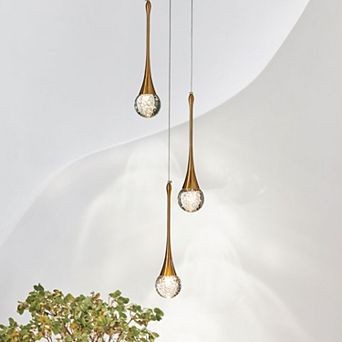 9'' Modern 3-Light Seeded Glass Cluster Integrated LED Pendant In Antique Gold Round Ceiling Lamp