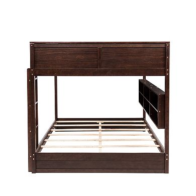 Whisen Queen Over Queen Bunk Bed with Built-in Storage Cabinets
