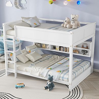 Whisen Queen Over Queen Bunk Bed with Built-in Storage Cabinets