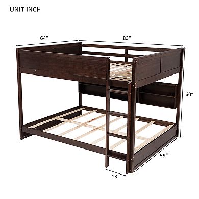 Whisen Queen Over Queen Bunk Bed with Built-in Storage Cabinets