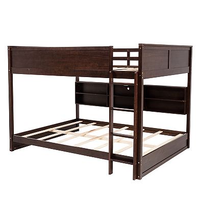 Whisen Queen Over Queen Bunk Bed with Built-in Storage Cabinets
