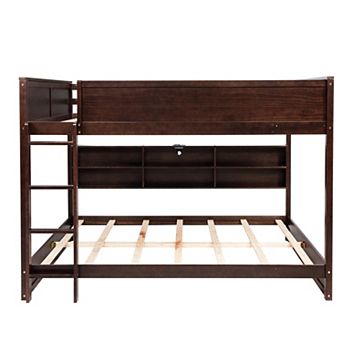 Whisen Queen Over Queen Bunk Bed with Built-in Storage Cabinets