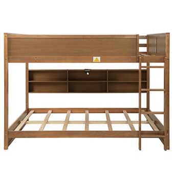 Whisen Queen Over Queen Bunk Bed with Built-in Storage Cabinets