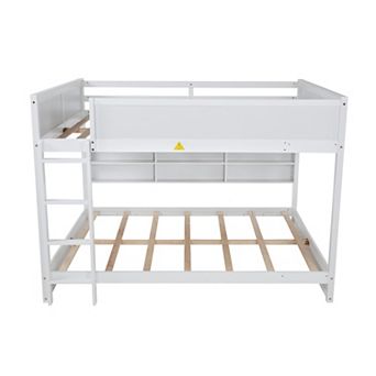 Whisen Queen Over Queen Bunk Bed with Built-in Storage Cabinets