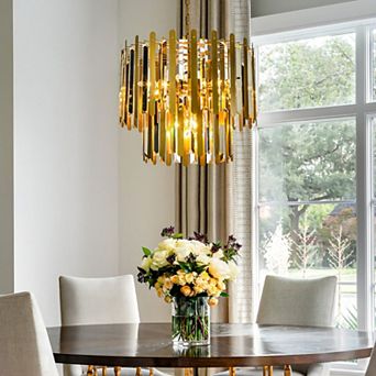 10-Light Modern Contemporary Gold Stainless Steel Tiered Crystal Chandelier