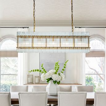 5-Light Glam And Modern Antique Gold Dining Chandelier With Fluted Glass Panel Shade 38" Classic