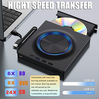 External Blu-Ray Drive with Multiple Ports, DVD and CD Burner, Reader, Writer fucntion for PC