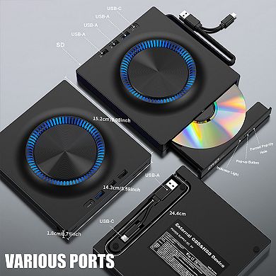 External Blu-Ray Drive with Multiple Ports, DVD and CD Burner, Reader, Writer fucntion for PC