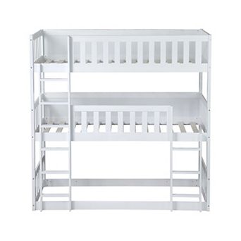 Whisen Triple Twin Size Rubber Wood Detachable Bunk Bed with Ladders and Guardrails
