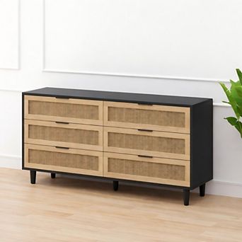Lufeiya 59" Natural Rattan 6 Drawer Dresser for Bedroom