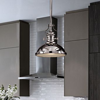 1-Light 13" Modern Industrial Polished Nickel Single Dome Pendant Light For Kitchen Island