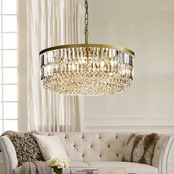 5 Lights 24" Modern Glam Gold Round Chandelier With Clear Crystal
