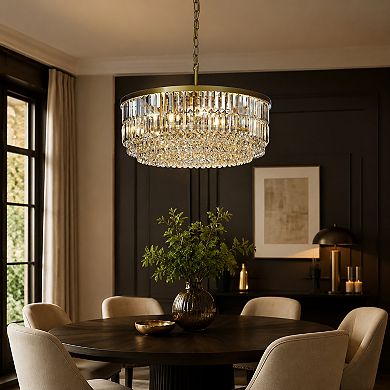 5 Lights 24" Modern Glam Gold Round Chandelier With Clear Crystal