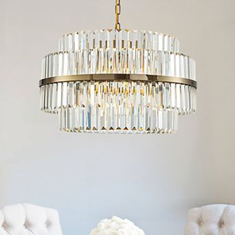 6-Light Modern Antique Brass Round Tiered Chandelier Dimmable Crystal Dining Room Lights