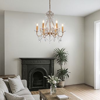 6-Lights Antique Gold Classic Candlestick Chandelier 22'' Mid-century French Style Pendant Light
