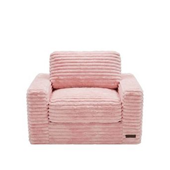 MAXYOYO Bean Bag Chair, Striped Faux Fur Upholstered Floor Sofa with Pillows and Armrests