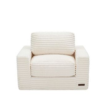 MAXYOYO Bean Bag Chair, Striped Faux Fur Upholstered Floor Sofa with Pillows and Armrests
