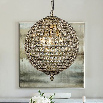 3-Light 16" Retro Antique Gold Crystal Globe Chandelier Small Sphere Pendant Light