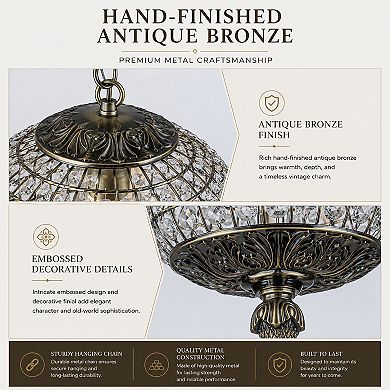 3-Light 16" Retro Antique Gold Crystal Globe Chandelier Small Sphere Pendant Light