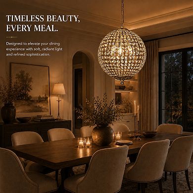 3-Light 16" Retro Antique Gold Crystal Globe Chandelier Small Sphere Pendant Light