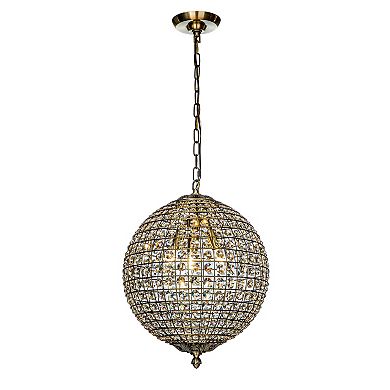 3-Light 16" Retro Antique Gold Crystal Globe Chandelier Small Sphere Pendant Light
