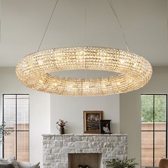 18-Light 41 inch Unique/Statement Soft Gold Wagon Wheel Chandelier With Crystal Beads Accents
