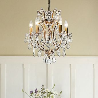 18'' 5-Light Classic/Traditional Lighting Fixture Antique Gold Glam Crystal Chandelier