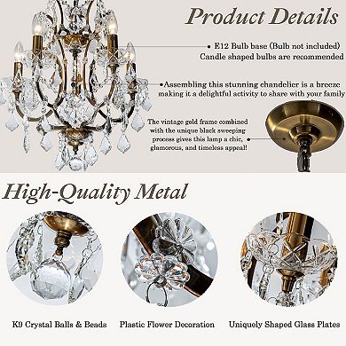 18'' 5-Light Classic/Traditional Lighting Fixture Antique Gold Glam Crystal Chandelier