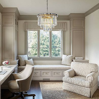 6-Lights Modern Satin Nickel 3-Tier Round Crystal Fringe Chandelier