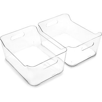 Clear Plastic Storage Bins 2 Pack Pantry, Fridge & Cabinet Organizer Containers