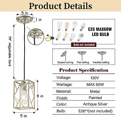 Compact Black Modern Single Pendant Light Farmouse Square Ceiling Hanging Light For Kitchen Islands