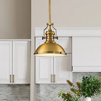1-Light 13" Modern Industrial Antique Brass Single Dome Pendant Light For Kitchen Island