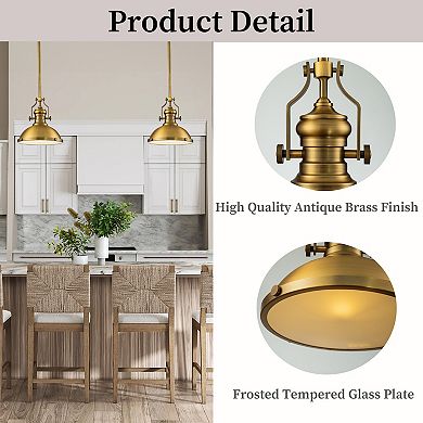 1-Light 13" Modern Industrial Antique Brass Single Dome Pendant Light For Kitchen Island