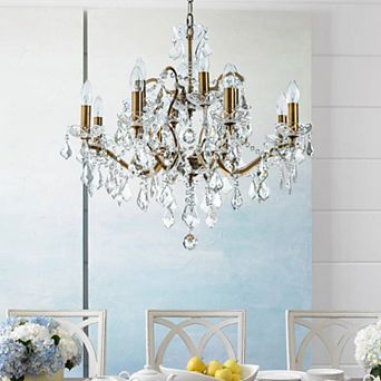 26'' Two-Tiered 12-Light Classic/Traditional Lighting Fixture Antique Gold Glam Crystal Chandelier