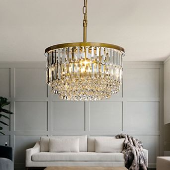 3 Lights 16" Modern Glam Gold Round Chandelier With Clear Crystal