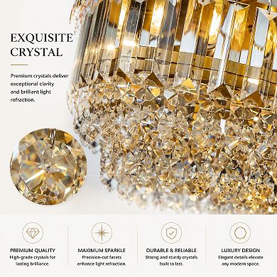 3 Lights 16" Modern Glam Gold Round Chandelier With Clear Crystal