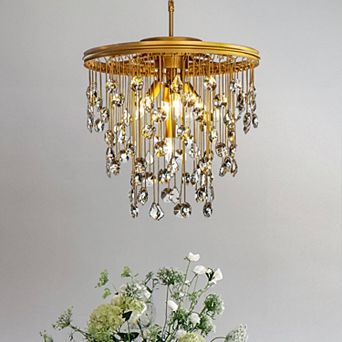 5-Light 20" Contemporary and Glam Antique Gold Rain Drop Crystal Chandelier