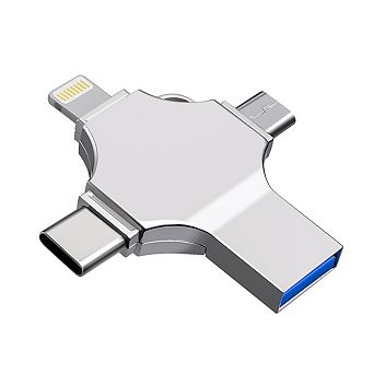 4 in 1 Photo Stick, 128GB USB Flash Drive with USB A/C/Micro/Lighting Port for iPhone/Android