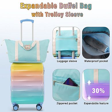 Whisen 2-Piece Luggage Set, 20" Hardshell Carry-on Suitcase with TSA Lock and Expandable Duffel Bag