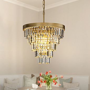 Modern 4-Light W16" Tiered Gold Chandelier With Clear Crystals