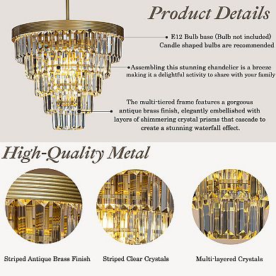 Modern 4-Light W16" Tiered Gold Chandelier With Clear Crystals