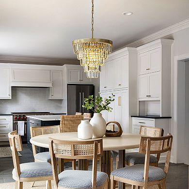 Modern 4-Light W16" Tiered Gold Chandelier With Clear Crystals