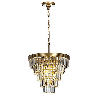 Modern 4-Light W16" Tiered Gold Chandelier With Clear Crystals